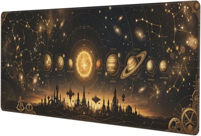 Celestial Map Gaming Mouse Pad Large Extended Desk Mat Non-Slip Rubber Base Keyboard Pad with Stitched Edges for Office Gaming 31.5x11.8 in