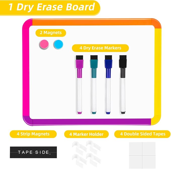 VUSIGN Magnetic Dry Erase Board, 8.5 x 11 Inches White Board, Colorful 2 | Includes 4 Dry Erase Markers, Small Mini White Board for Students Fridge Wall Locker