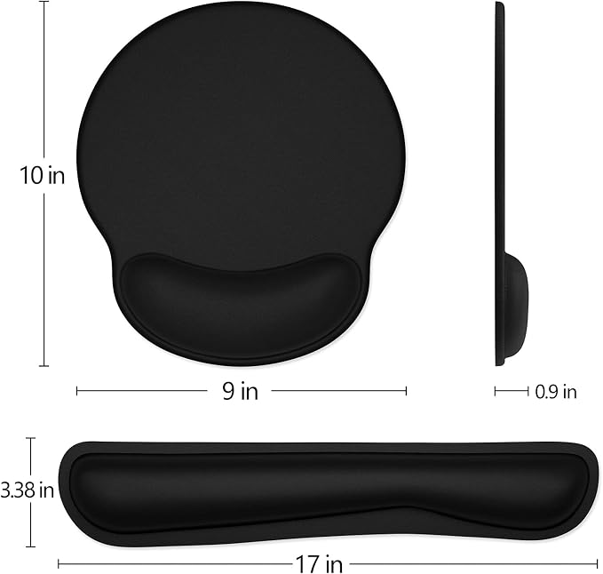 Dapesuom Keyboard Wrist Rest and Mouse Pad with Wrist Support, Memory Foam Cushion for Keyboard and Mouse Set, Ergonomic Desktop Pad Rests with Non Slip Base for Easy Typing & Pain Relief, Jet Black