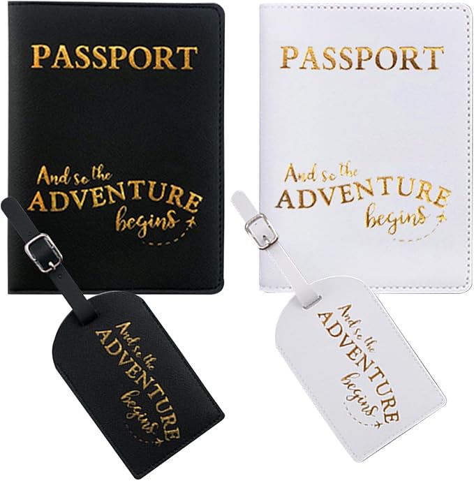 Passport Wallets Travel Holder Set,his and her passport holder and luggage tags,Honeymoon gift, Slim Passport Case Covers and Organizer Slots Couple Travel Luggage Tags