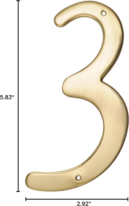 HIllman 847045 4-Inch Nail-On Traditional Solid Brass House Number 3, 1 Count (Pack of 1)