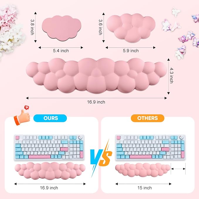 JIKIOU Upgrade Leather Cloud Wrist Rest for Keyboard and Mouse & Cup Pad | Wish Gift-Cute Cloud Shape, Comfortable and don’t Irritate to Skin, Non-Slip PU Base,Soft Memory Foam filled for Pain Relief