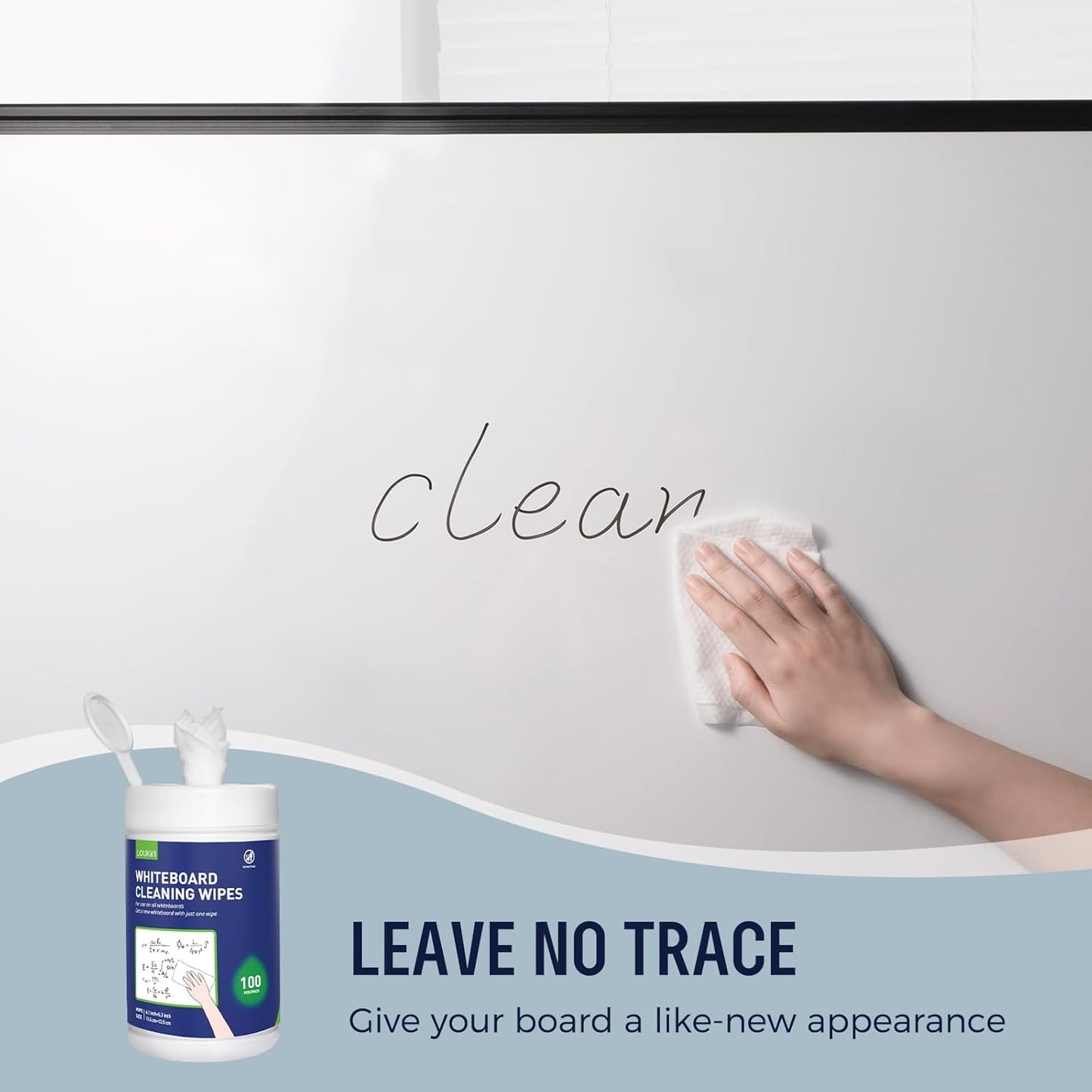 Loukin Whiteboard Cleaning Wipes, Dry Erase Board Cleaning Wipes, Non-toxic White board Wipes, 100 Wipes per Canister, 6 Pack