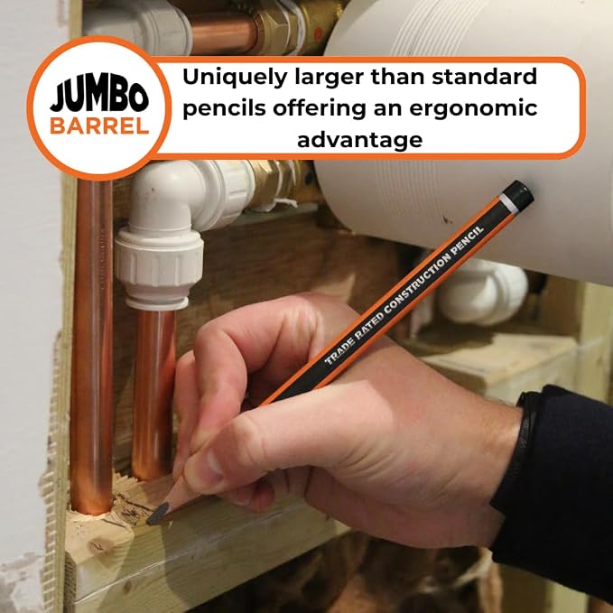 Carpenters Pencils Pack of 5 | Builders Pencil with TriGrip Jumbo Barrel - Construction Pencils Having Hard Lead for Marking Wood, Brick, Concrete & Plasterboard | Work Pencil for Builders