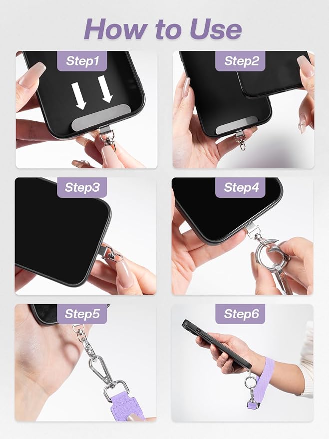 Tiostep Clip and Go Strap for Phone with Wallet Crossbody Phone Lanyard Adjustable and Detachable RFID Wristlet Wallet (Purple, Medium)