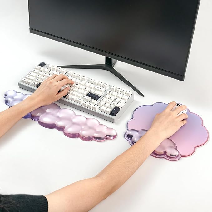 Gel Cloud Mouse Pad with Wrist Rest for Keyboard and Mouse - Gradient Purple Pink Ergonomic Cloud Mouse Pad Office Accessories for Computer/Laptop/Gaming/Home/Office/Typing Pain Relief