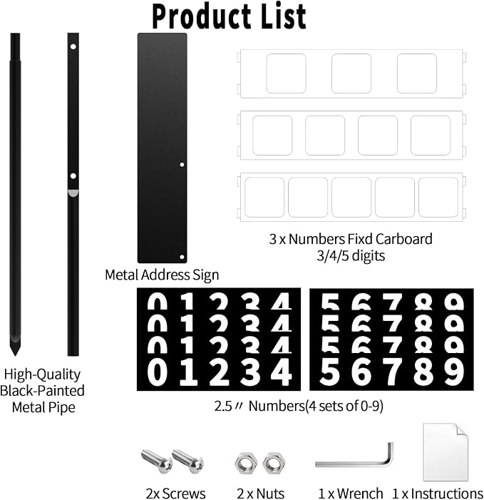 Metal House Number Sign, Waterproof Address Plaque with Stake | Suitable for Outside Mailbox Street Driveway businesses