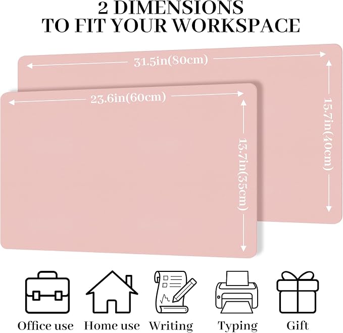 Leather Desk Pad Mat, Pink Desk Mat, 31.5" x 15.7" | Non-slip and Waterproof Computer Mat, Desk Protector for Office/Home, Desk Accessories for Women