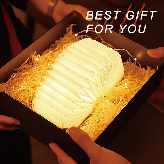 Originality Folding Accordion Lamp, Japanese Gift, LED Paper Lantern | Portable Wooden Table Lamp, Creative Japanese Paper Light with USB, Japanese Decor for Home & Bedroom & Library (Walnut )