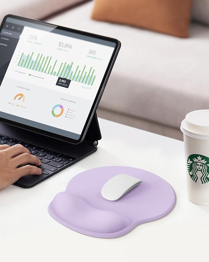 Mouse Pad with Wrist Rest for Desktop Large Ergonomic Mouse Mat(Lavender) | 10.6''L x 9''W Size, Gel Wrist Support, Non-slip Base, Washable Surface, Laptop Mousepad