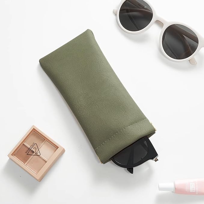 3 Pack Leather Eyeglasses Cases PU Soft Sunglasses Pouch Squeeze Top Portable Glasses Cases for Men Women