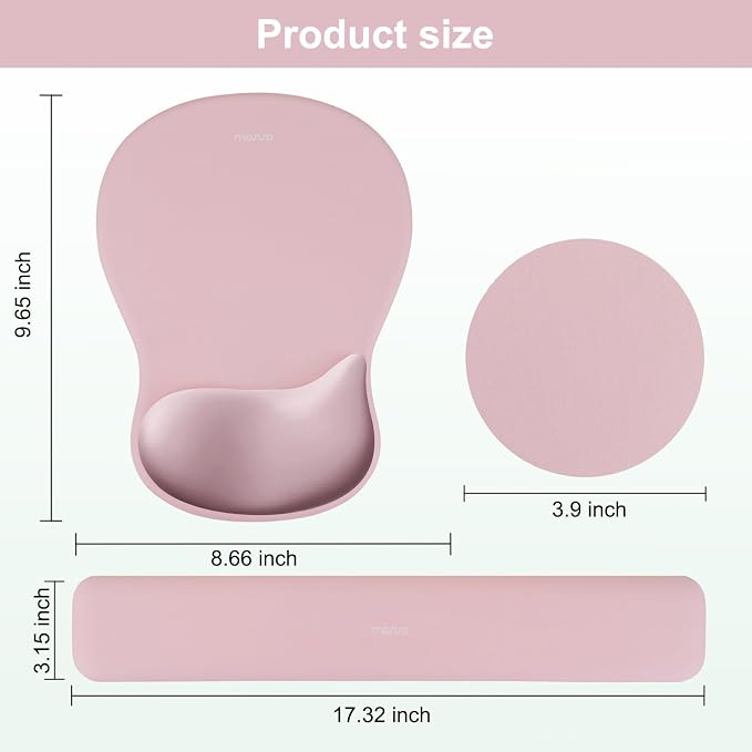 MOSISO Wrist Rest Support for Mouse Pad & Keyboard Set, Pink | Ergonomic Mousepad&Coaster, Non-Slip Base Home/Office Rectangular Easy Typing Pad with Soft Cloth&Curved Memory Foam