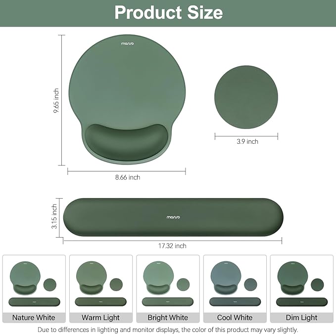 MOSISO Wrist Rest Support for Mouse Pad&Keyboard Set, Midnight Green | Circle Curved Ergonomic Mousepad Non-Slip Base Home/Office Pain Relief&Easy Typing Pad with Soft Cloth&Silicone Lining