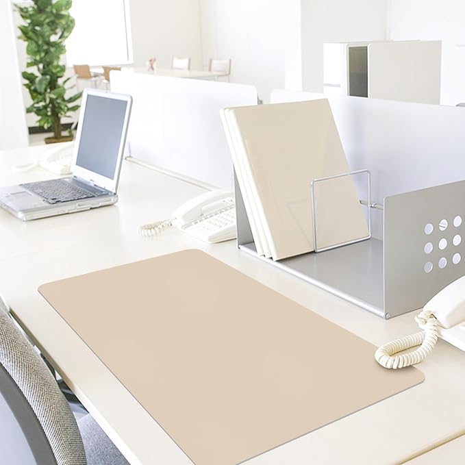 Leather Desk Pad Mat, Beige Desk Mat, 23.6" x 13.7" | Non-slip and Waterproof Computer Mat, Desk Protector for Office/Home, Desk Accessories