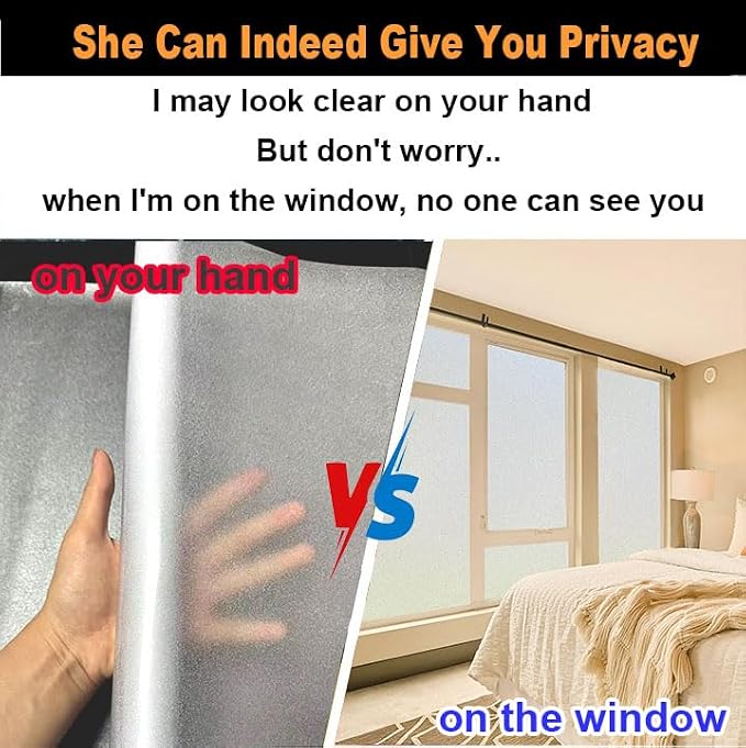 Frosted Glass Window Privacy Film Decorative with Tools, 2 Way Frosting Privacy Film for Glass Windows, Static Cling Tint for Home Anti-UV, Covering Clings 35.4" by 394"