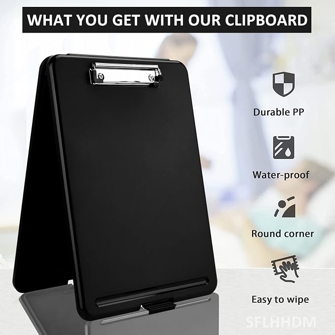 Clipboard with Storage,Storage Clipboard with Clip,Clipboards Foldable for Nurse,for 8.5x11 Paper Clip Boards,A4 Clipboards Case with Smooth Writing for Office Supplies Clip Board Case-Black