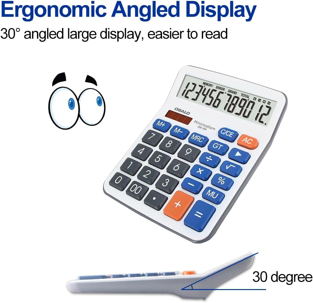 Desktop Calculator Extra Large 5-Inch Clear LCD Display 12-Digit Big Number Button Office Calculator with Auto Sleep Function (OS-5M)