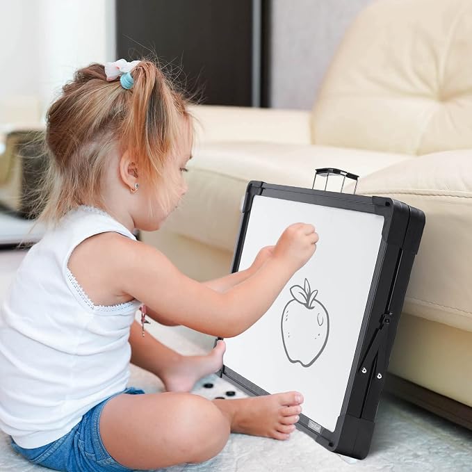 Dry Erase Board, 16x12 Inches Double Sided Magnetic Small Whiteboard | Portable, Foldable, With Stand, Magnetic, Desk Top White Board for School Classroom Homeschooling Office Home Teacher Student
