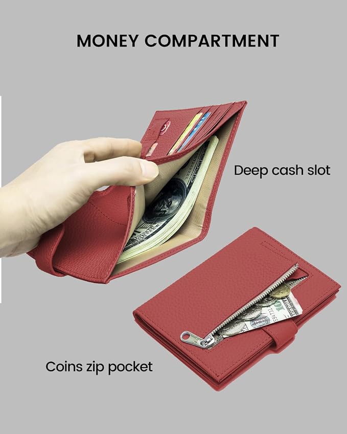 Karmiir RFID Passport Holder Travel Wallet for Women, Leather Passport Cover Wallet with Card Holders SIM Slots,Zippered Coins Pocket and Cash Slot Slim Compact Travel Wallet (Brick Red)