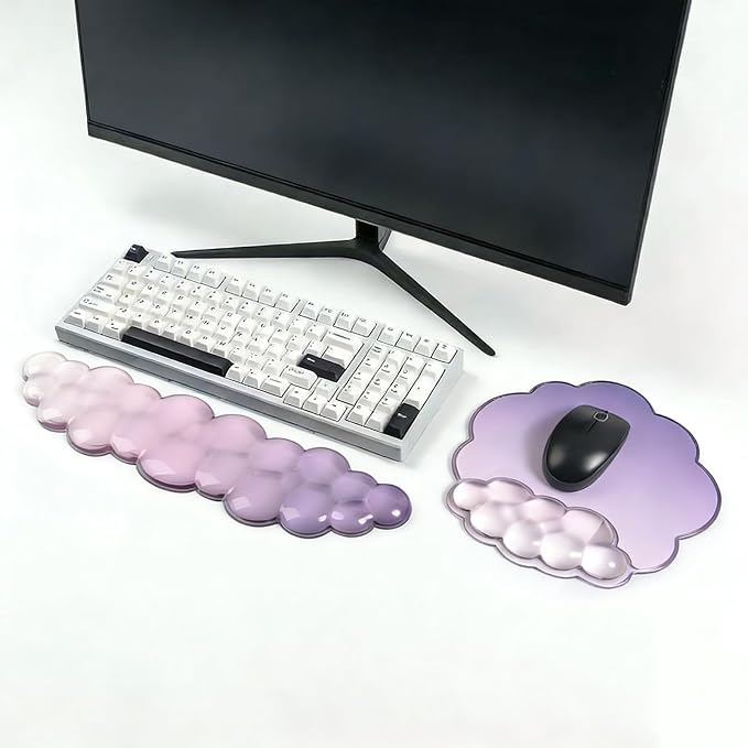 Purple Cloud Wrist Rest for Keyboard and Mouse - Soft Ergonomic Gel Mouse Pad for Easy Typing/Gaming/Computer/Laptop