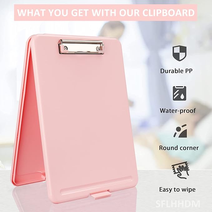 Clipboard with Storage,Storage Clipboard with Clip,Clipboards Foldable for Nurse,for 8.5x11 Paper Clip Boards,A4 Clipboards Case with Smooth Writing for Office Supplies Clip Board Case-Pale Pink