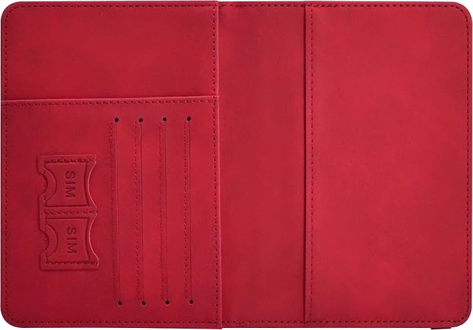 Passport Holder, Passport Cover with Credit Card Slot and Boarding Pass Slot Combo, Passport Wallet Case Book Travel Must Have, RFID Blocking Leather Travel Accessories, Red
