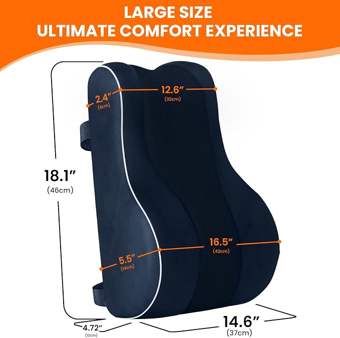 CloudBliss Lumbar Support Pillow, Memory Foam for Office Chair, Blue | Ergonomic High-Density Memory Foam, Adjustable Straps, Washable Mesh Cover, Lower Back Support for Office, Gaming & Car Seat