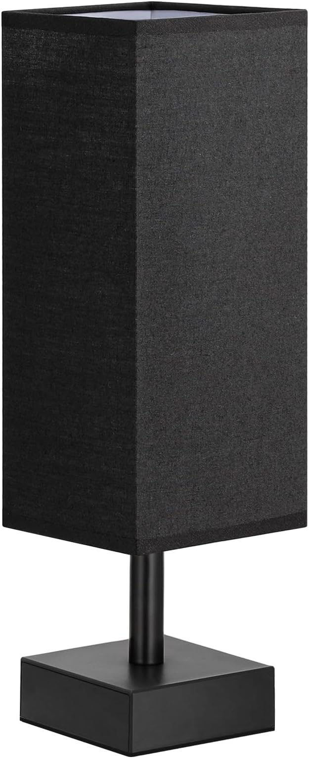 aooshine Small Bedside Table Lamp for Bedroom - Square Black Fabric Shade | Inline Rocker Switch, Corded Electric, Bulb Not Included, 12.8" Mini Table Lamp for Nightstand, Desk, Dorm, Office
