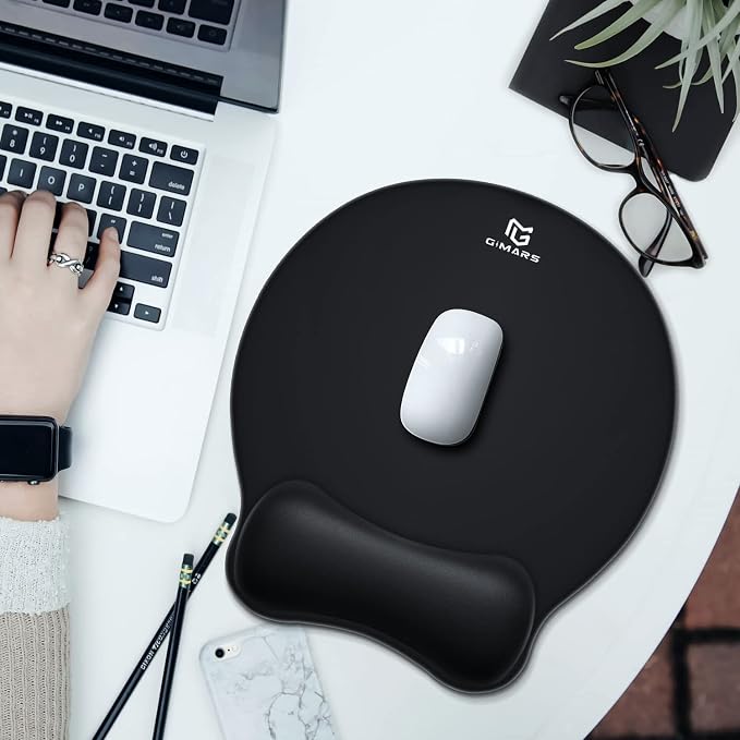 Gimars Upgrade Round Mouse Pad with Wrist Rest, Enlarge Smooth Superfine Fibre Memory Foam Ergonomic Comfortable Gaming Mousepad with Nonslip Base for Pain Relief, Laptop Computer Office, 10.8 x 9.7''