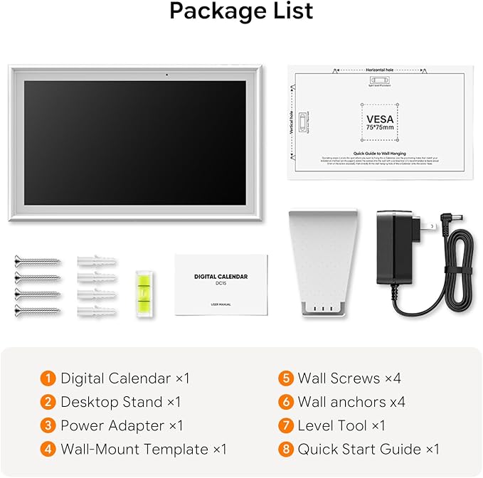 15.6" 1080P HD Digital Calendar&Photo Frame, Auto-Sync to iCloud&Google&Outlook, Touchscreen Wall Planner, Chore Chart, To-Do&AI Meal Planner, No Subscription, Wall/Desk Mount, Gift for Mom