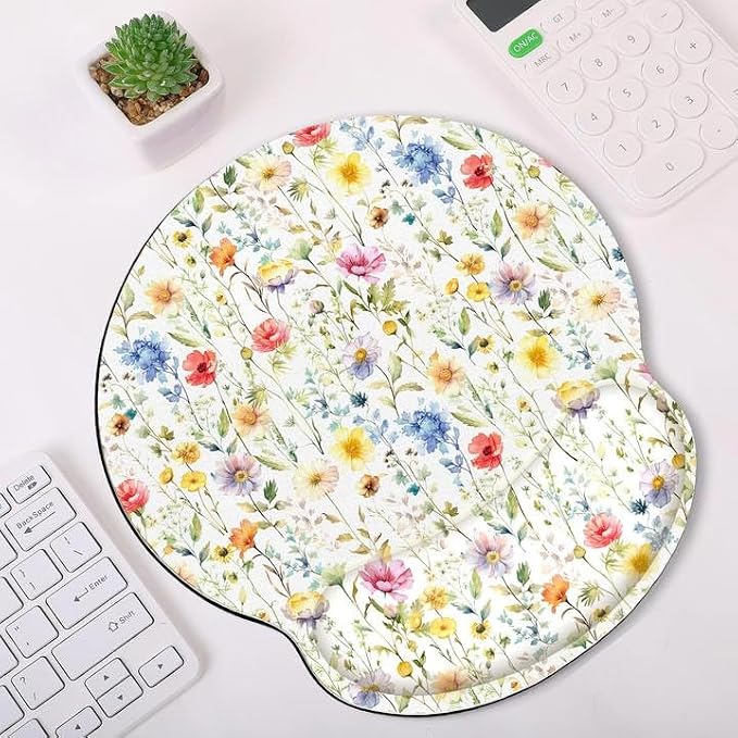 KONVINIT Ergonomic Mouse Pad with Wrist Rest, Small Mousepad with Non-Slip Rubber Base and Smooth Surface, Floral Mouse Pads for Desk, Office Desk Accessories