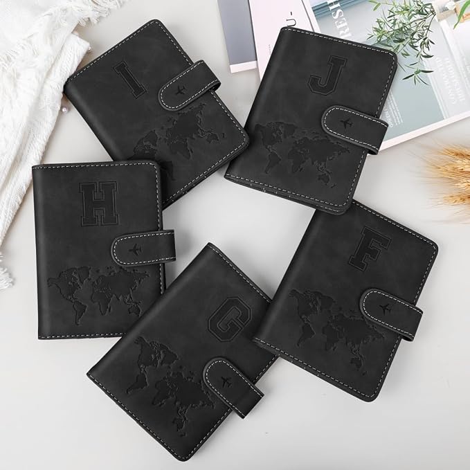 Passport Holder for Travel Essentials Personalized Initial Wallets | Embossed Letter A-Z Design, RFID Blocking, Passport Cover, Passport Book Holders, Men Women, Personalized Gifts, Black-F