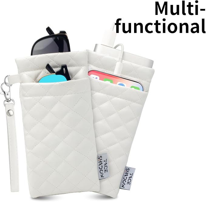 Face Shadow Double Glasses Case Soft Eyeglass Case For Women Men Squeeze Top Sunglasses Case With Cleaning Cloth