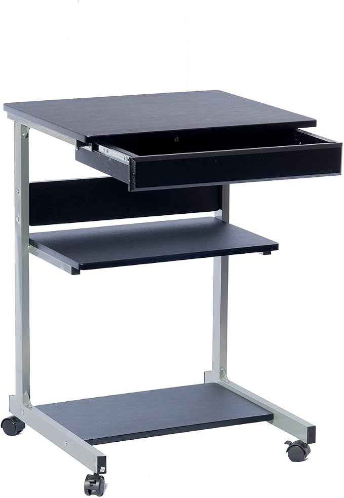 Techni Mobili Rolling Laptop Cart w/ Storage & Printer Shelf,Graphite Black | Rolling laptop cart with storage shelf, printer platform, locking wheels, portable workstation, laptop stand, or mobile desk