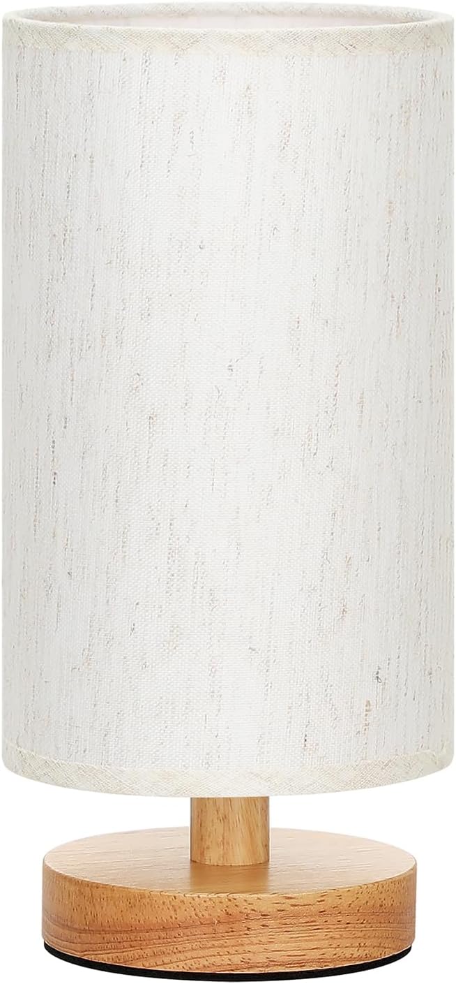 9" Small Table Lamp for Bedroom - Inline Control with 3000K Blub | Cream Shade and Wood Base | 680 Lumens | Easy Assembly | Minimalist Design | E26 | for Kitchen | for Kids Room