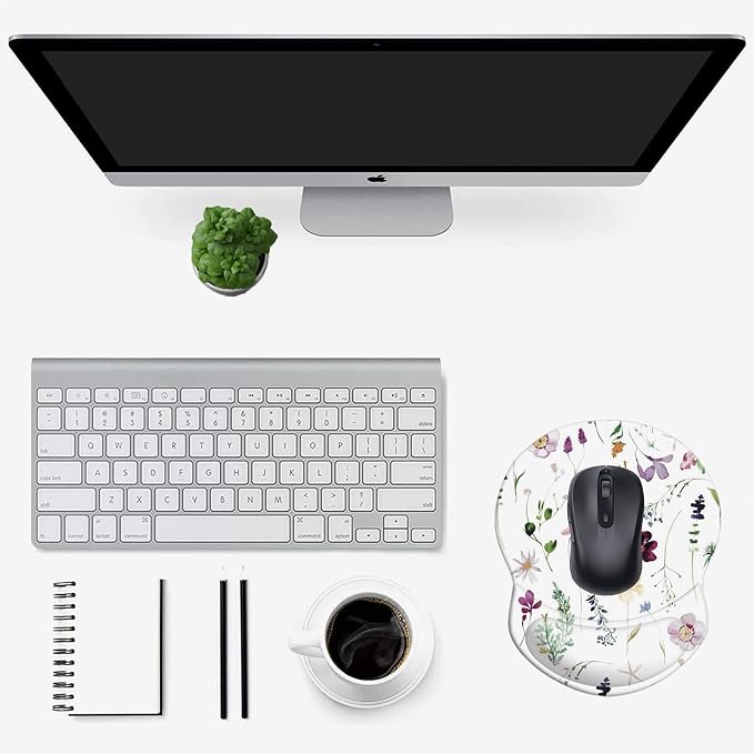 Mouse Pad with Wrist Support, Non Slip Mousepad Wrist Rest for Office, Computer, Laptop & Mac-Comfortable & Lightweight Ergonomic Support Mouse Mat(DL-Watercolor Flower)