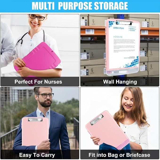 Plastic Clipboard with Storage,Clip Boards 8.5x11 Heavy Duty,Large Capacity Cute Nursing Clipboard with Pen Holder,A4 Letter Size for Women Teachers Work,School,Office, Light Pink