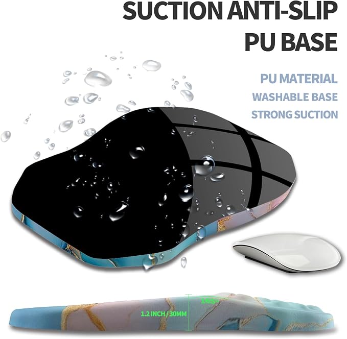 Ergonomic Raised Mouse Pad Wrist Support with Bilateral Slope Memory Foam Mousepad for Wrist Rest and Carpal Tunnel Pain Relief 11.8x7.9〃Blue Marble