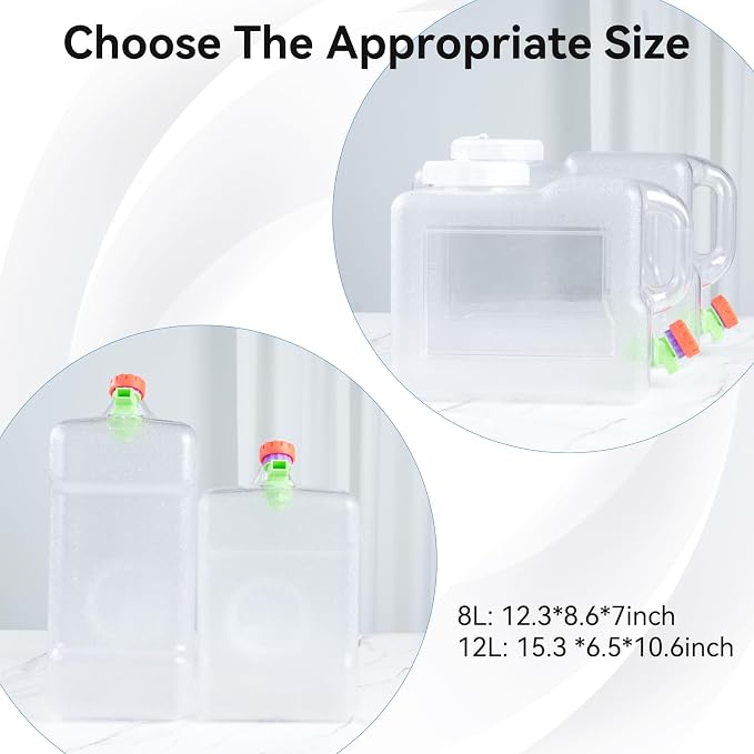 Drink Water Dispenser for Fridge - 3 Gallon Beverage Dispenser with Leak-Proof Spigot, Portable Food-grade Water Jug Container with Spout Handle for Kitchen Refrigerator Outdoor Camping Hiking