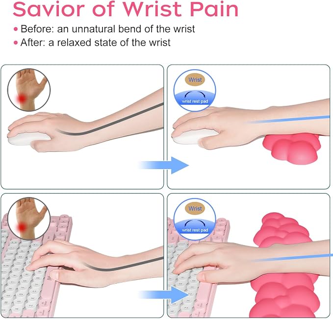 JIKIOU Upgrade Leather Cloud Wrist Rest for Keyboard and Mouse & Cup Pad | Wish Gift-Cute Cloud Shape, Comfortable and don’t Irritate to Skin, Non-Slip PU Base,Soft Memory Foam filled for Pain Relief