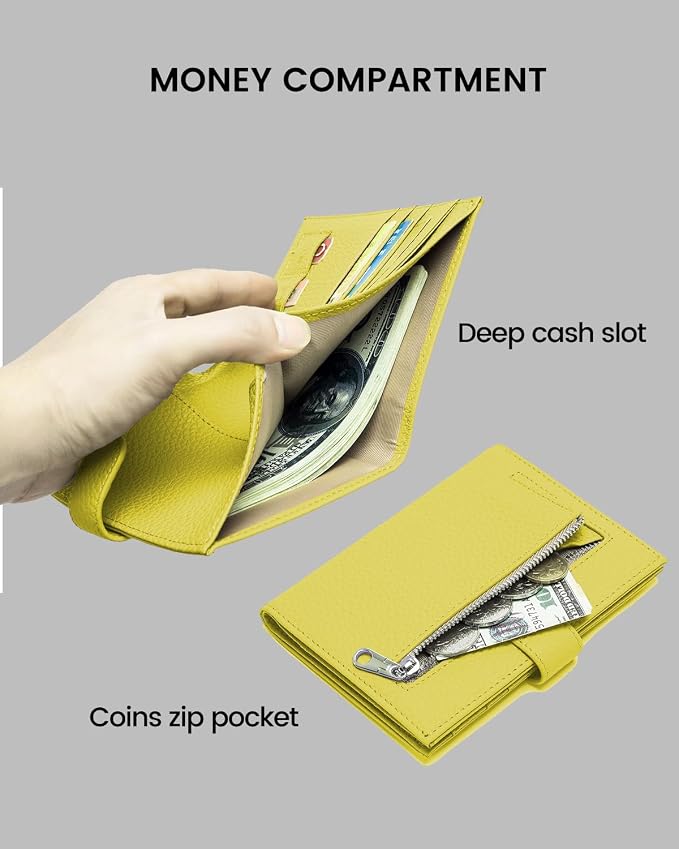 Karmiir RFID Passport Holder Travel Wallet for Women, Leather Passport Cover Wallet with Card Holders SIM Slots,Zippered Coins Pocket and Cash Slot Slim Compact Travel Wallet (Lemon Yellow)