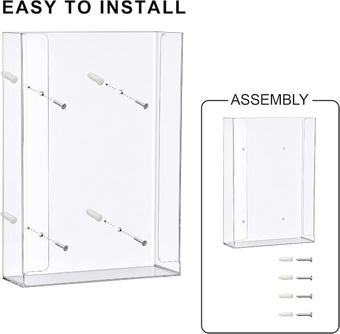 Acrylic Glove Box Holder, Wall-Mounted Glove Dispenser, Floating Glove Box Organizer, Large Size (for 3 Boxes), 10.5" W x 15.0" H x 3.5" D (Mounting Hardware Included)