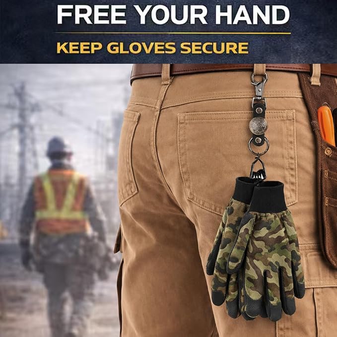 Heavy Duty Glove & Hat Clip with Carabiner, All-Metal Spring Clamp Work Glove Holder for Tool Belt, Harness, Backpack