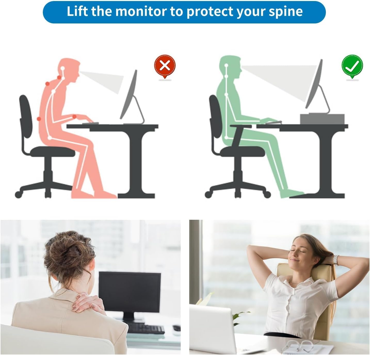 gianotter 2-Tier Metal Monitor Stand Riser, Desk Organizer for Monitor, Office Desk Storage Organizer for Office Supplies (Wood)