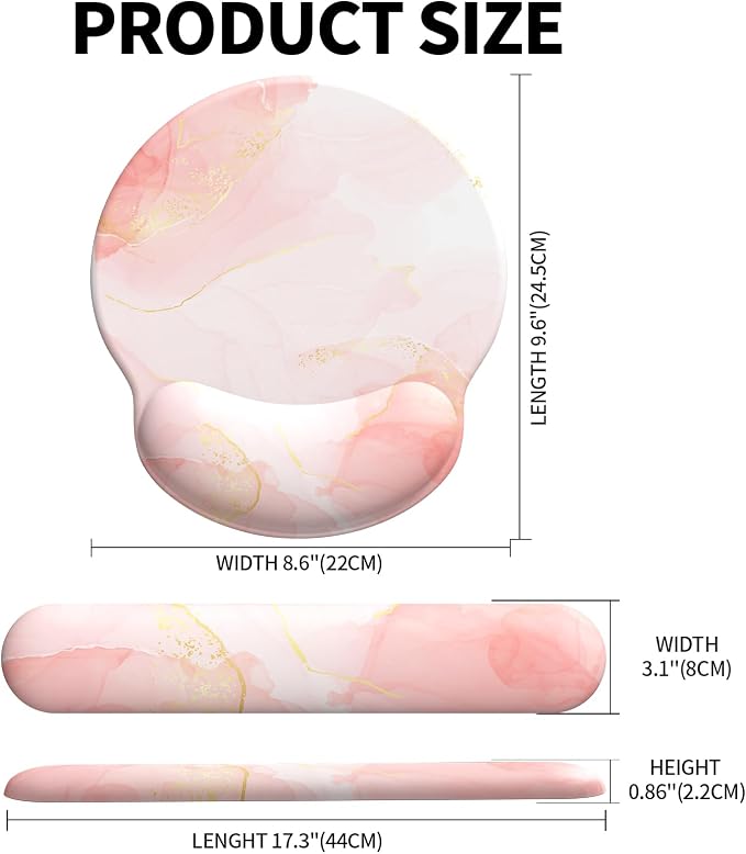 Mouse Pad Wrist Support, Ergonomic Memory Foam Keyboard Wrist Pad & Gel Wrist Rest Set for Computer Keyboard for Easy Typing & Pain Relief for Office & Home (Pink Marble)