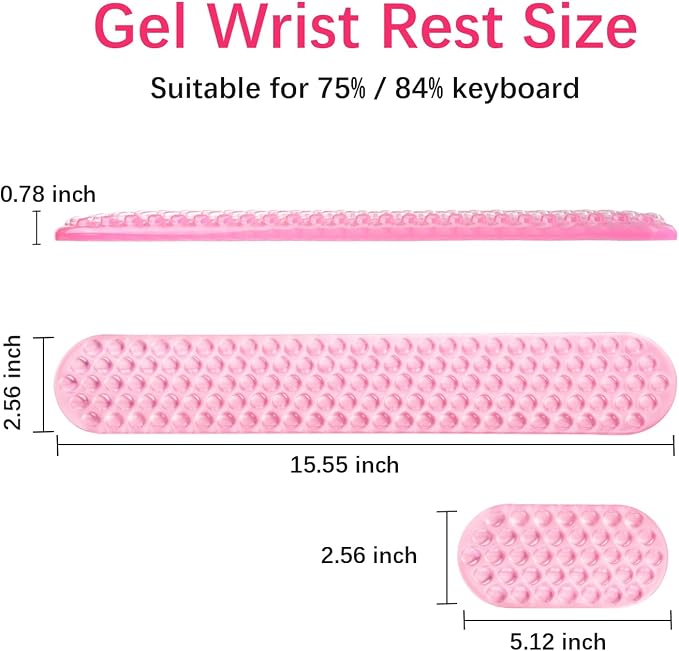 MOSISO Gel Wrist Rest Support for Mouse Pad&Keyboard Set, Pink | Ergonomic Massage Keyboard&Mouse Pad Set, Non-Slip Base Pain Relief&Soft Cooling Gel Computer Easy Typing Pad for Home/Office