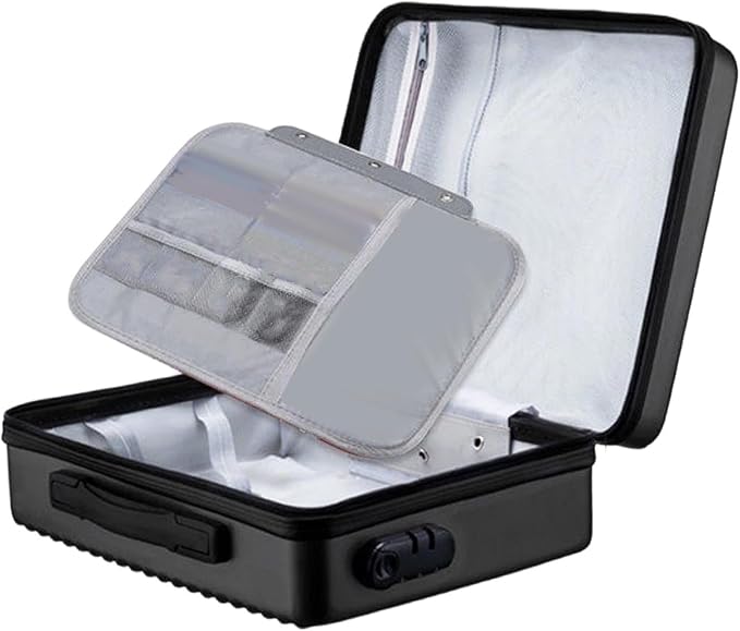 Fireproof Document Box, Secure Storage, Waterproof Briefcase, Sturdy Storage Bag for Contracts, Outdoor, Black