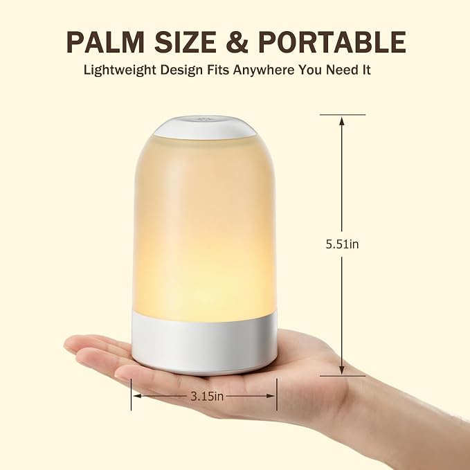 G Keni Portable Night Light, Rechargeable Touch Nightlight with Amber Warm White Light, Dimmable Egg Night Light with 1H Timer, Cordless Bedside Lamp for Baby Nursery, Kids, Bedroom & Nightstand