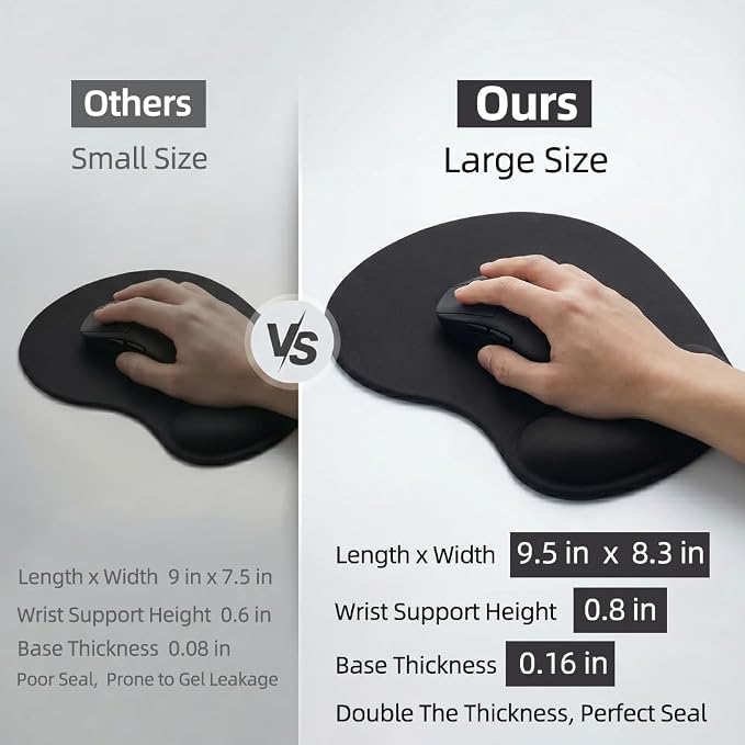 Ergonomic Mouse Pad with Wrist Rest, Gel Wrist Support Mousepad, Pain Relief Laptop Computer Mouse Pad, Non-Slip Mouse Pads for Office & Home (Black, 9.5 x 8.3 in)