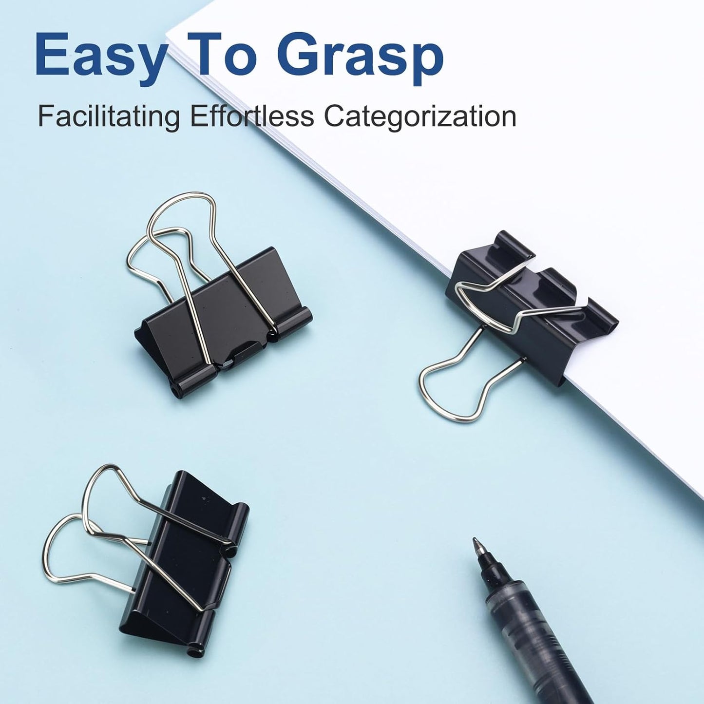 Medium Binder Clips 1.25 Inch (48 Pack) with Container,Binder Clips Medium Size, Big Paper Clips Clamps, Clips for Paperwork, for Office and Home Supplies School, Black